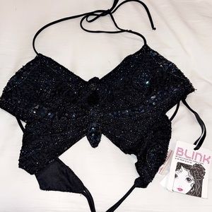 Black, Sequined Butterfly Style Top